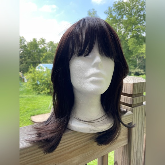 NWT darkest brown chocolate wig long bangs side pieces customized custom wig 14” - Picture 3 of 16